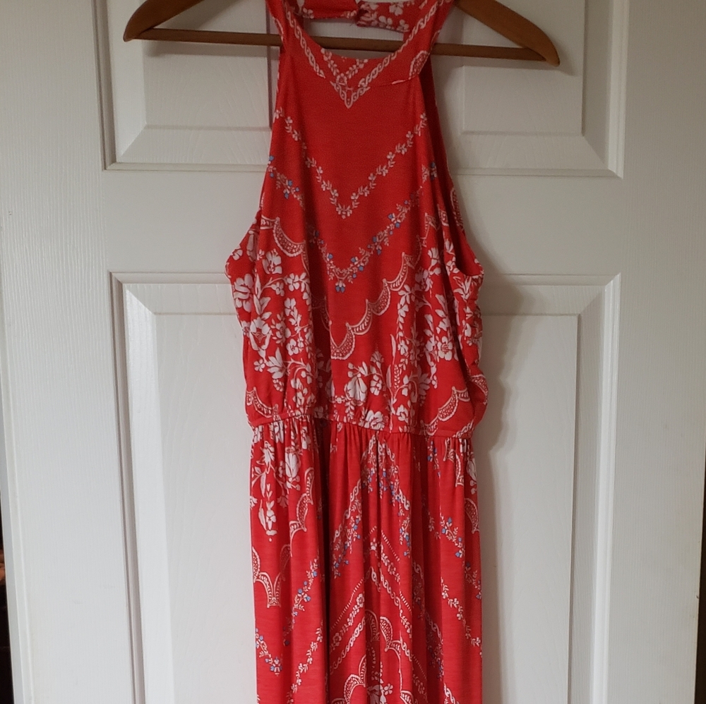 Three Pink Hearts halter dress, size S. color is Poppy.